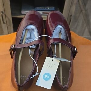 a new day Burgundy Patent Mary Jane Flats with Buckle Strap